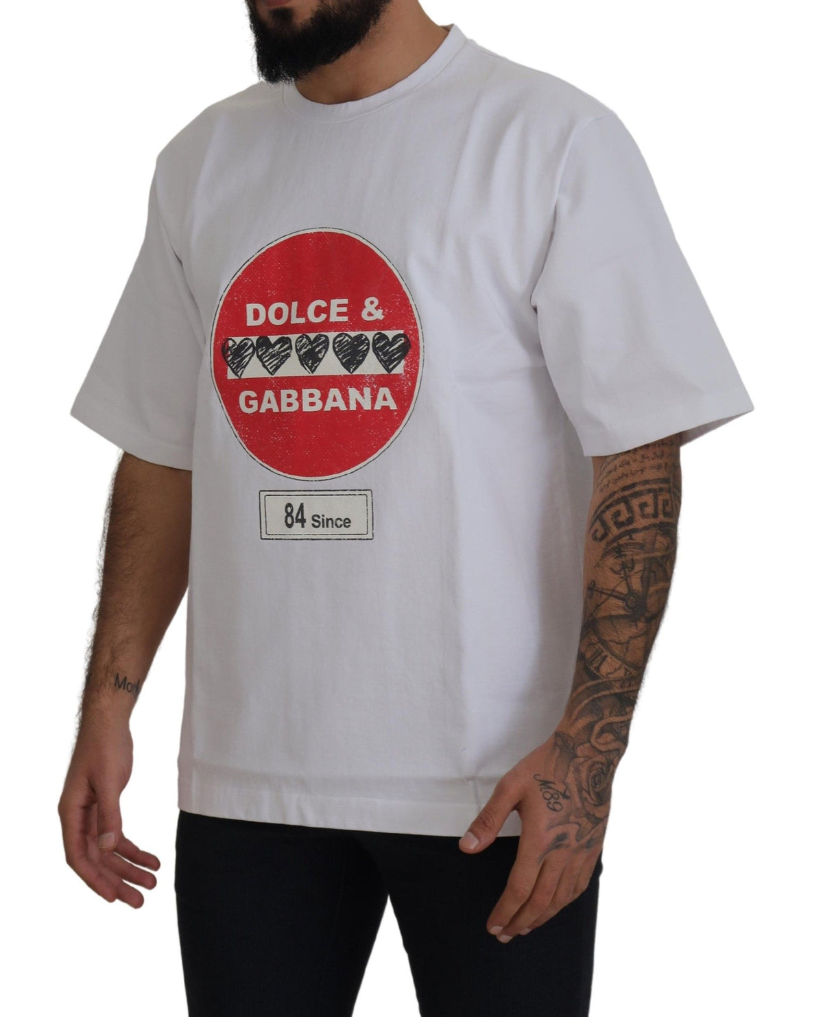 T-shirt en coton à col rond blanc avec motif cœur "Amor" de Dolce &amp; Gabbana