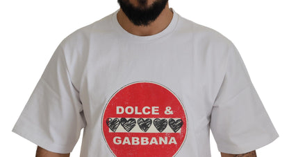 T-shirt en coton à col rond blanc avec motif cœur "Amor" de Dolce & Gabbana