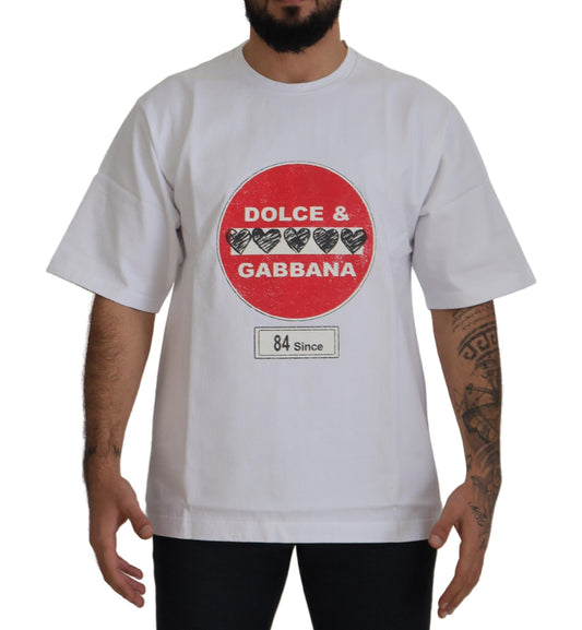 T-shirt en coton à col rond blanc avec motif cœur "Amor" de Dolce & Gabbana