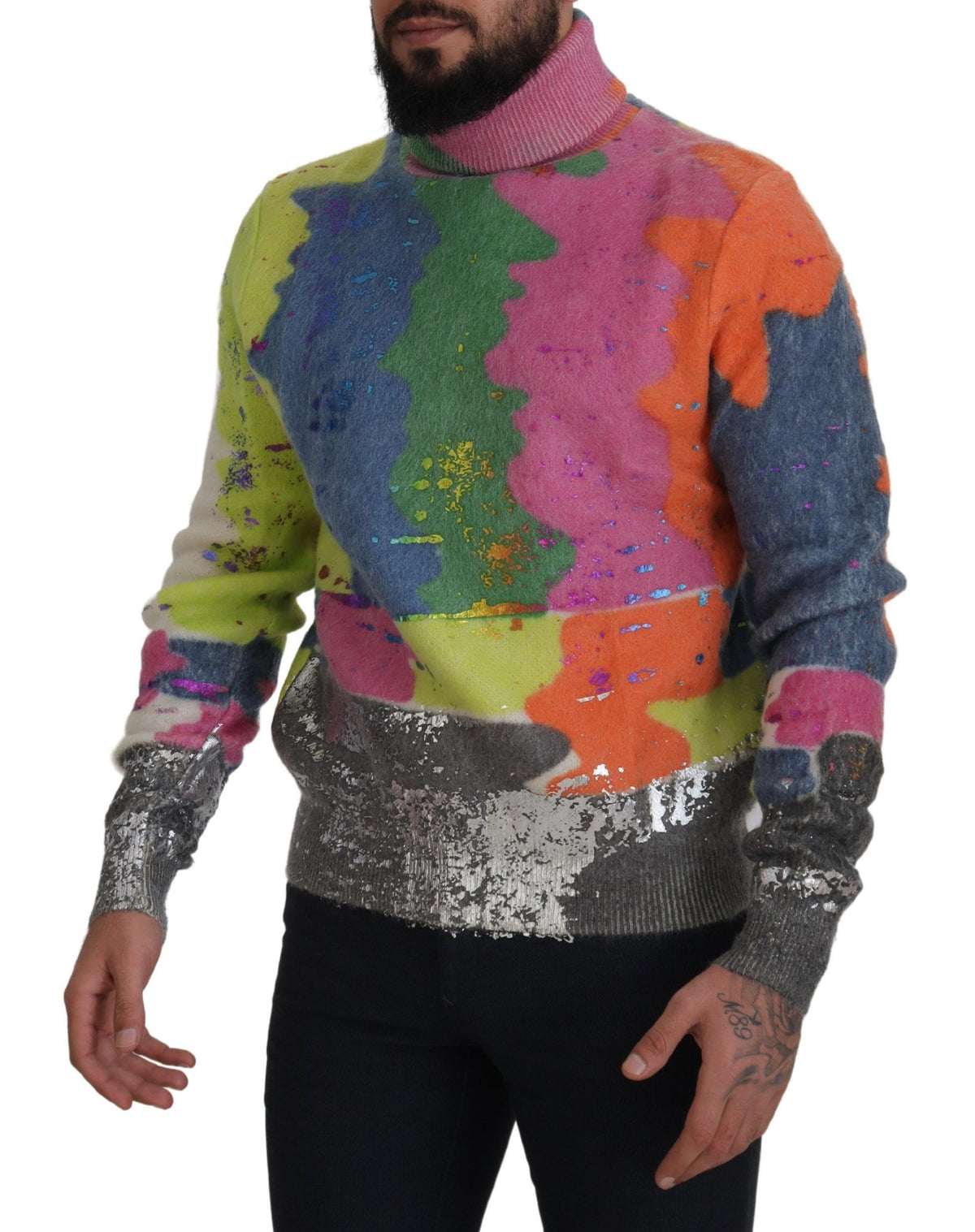 Pull en mohair à col montant multicolore de Dolce &amp; Gabbana