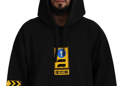 Pull en coton noir à capuche avec logo DG Shield de Dolce & Gabbana