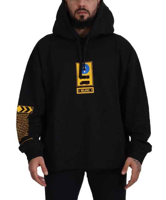 Pull en coton noir à capuche avec logo DG Shield de Dolce & Gabbana