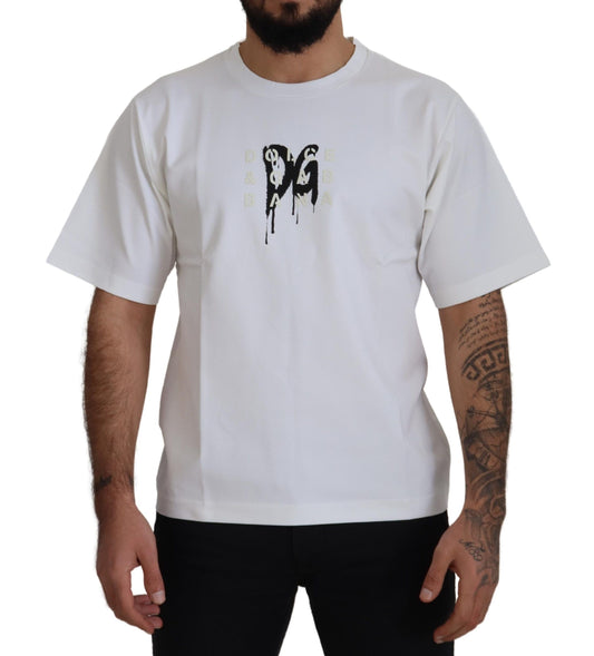 T-shirt en coton à col rond blanc avec imprimé du logo Dolce & Gabbana