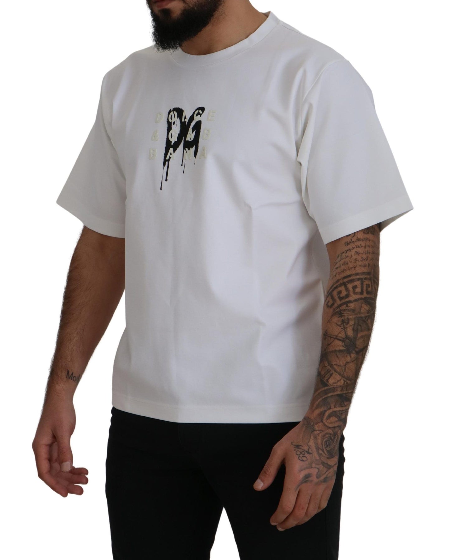 T-shirt en coton à col rond blanc avec imprimé du logo Dolce & Gabbana