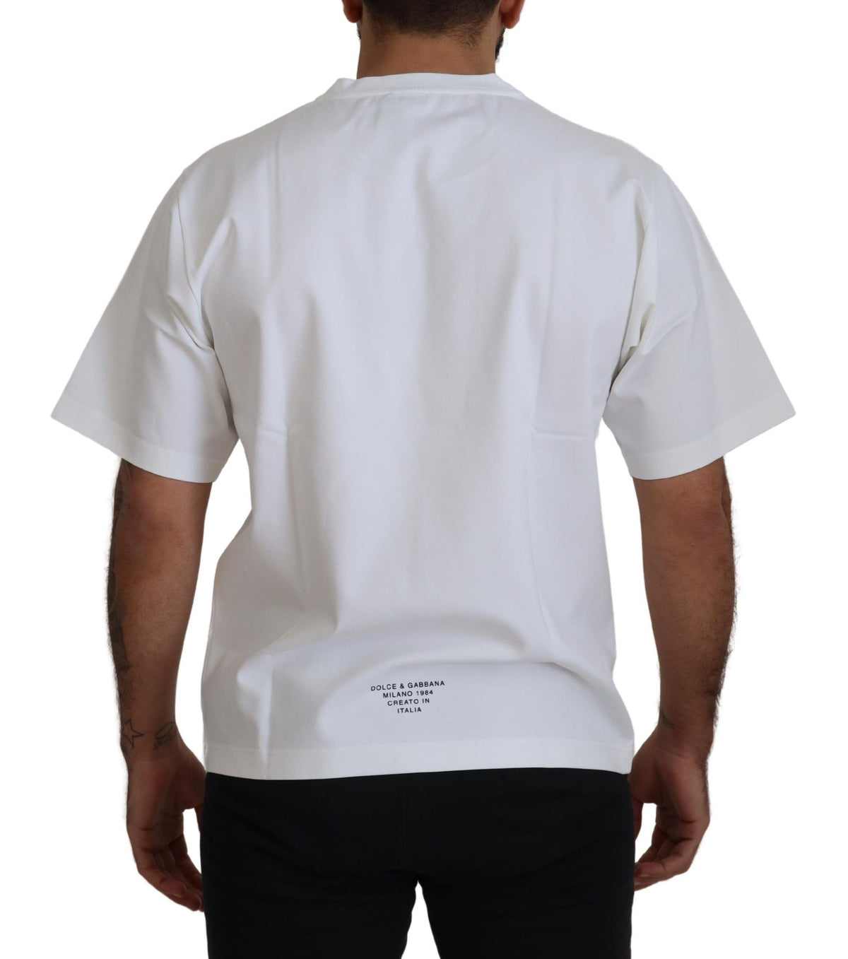 T-shirt en coton à col rond blanc avec imprimé du logo Dolce &amp; Gabbana