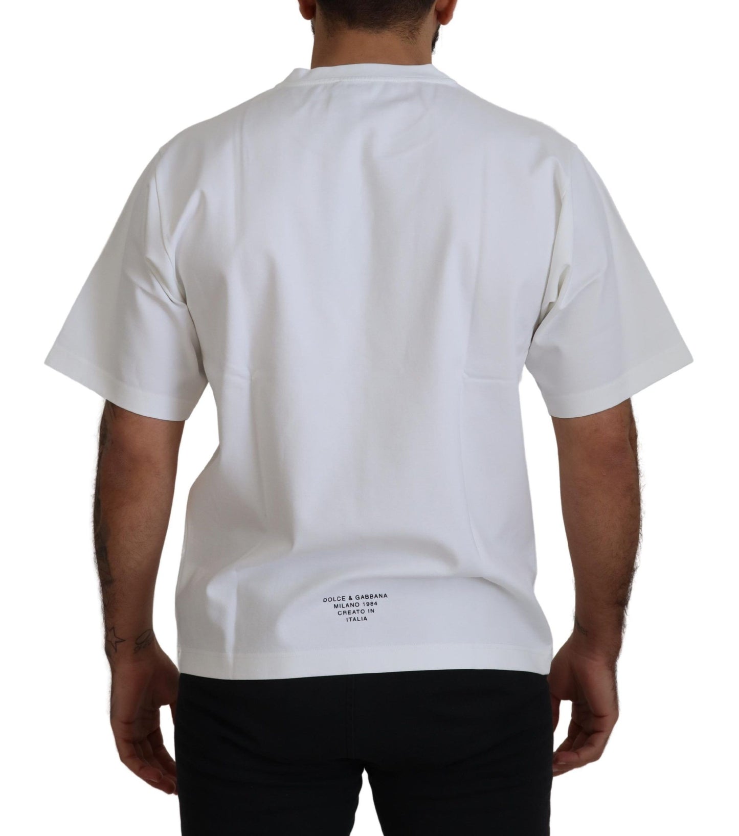 T-shirt en coton à col rond blanc avec imprimé du logo Dolce & Gabbana