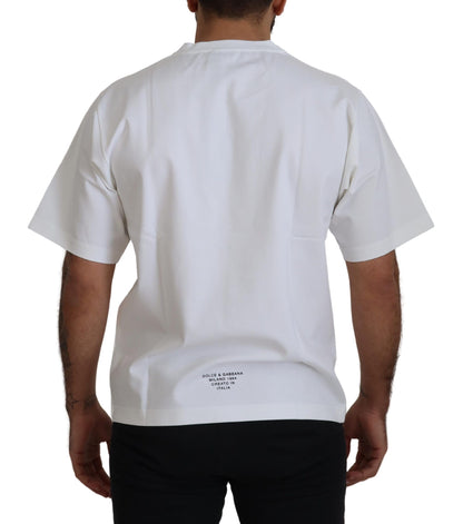 T-shirt en coton à col rond blanc avec imprimé du logo Dolce & Gabbana