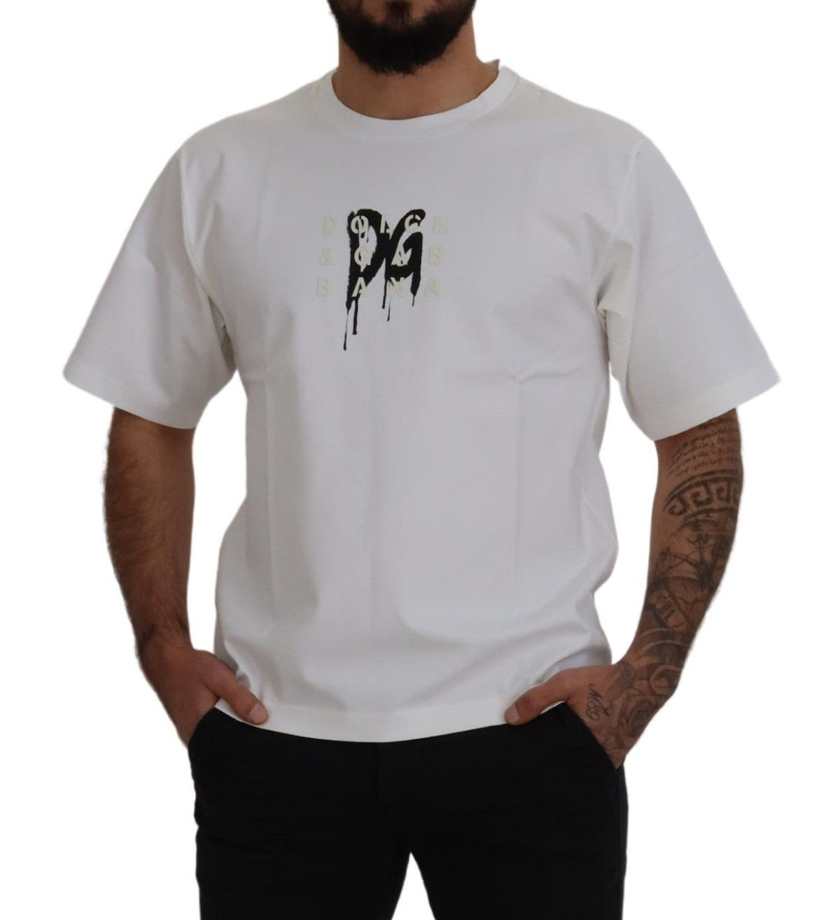 T-shirt en coton à col rond blanc avec imprimé du logo Dolce &amp; Gabbana