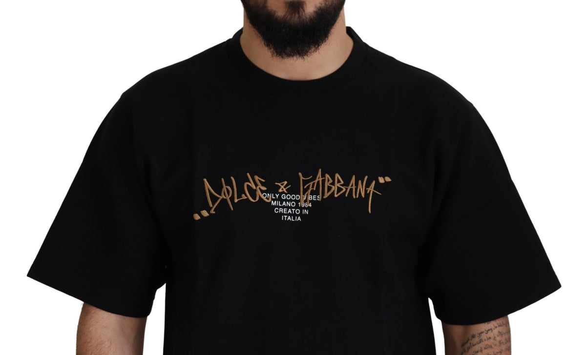 T-shirt en coton à col rond noir avec logo Dolce &amp; Gabbana