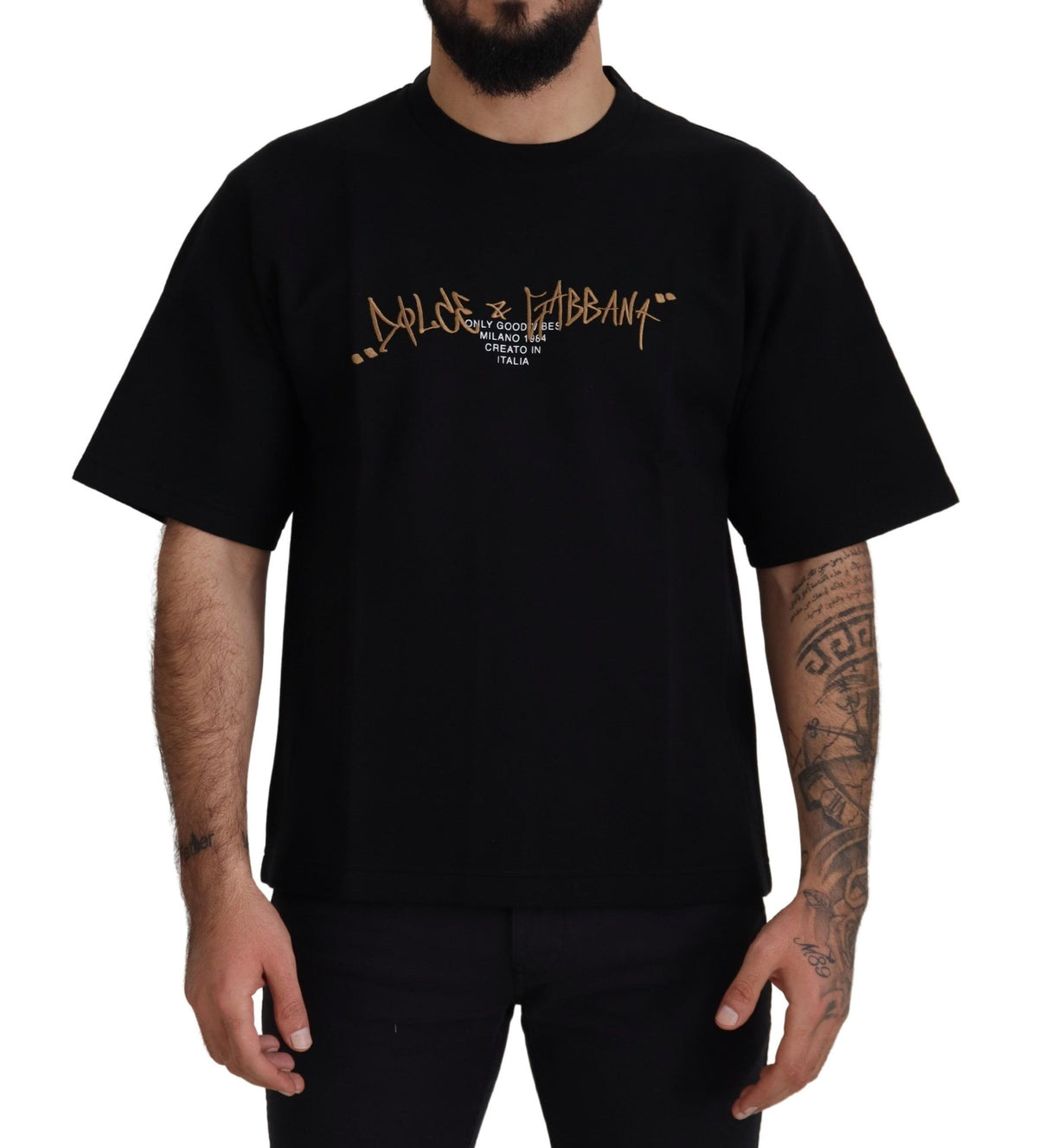 T-shirt en coton à col rond noir avec logo Dolce &amp; Gabbana
