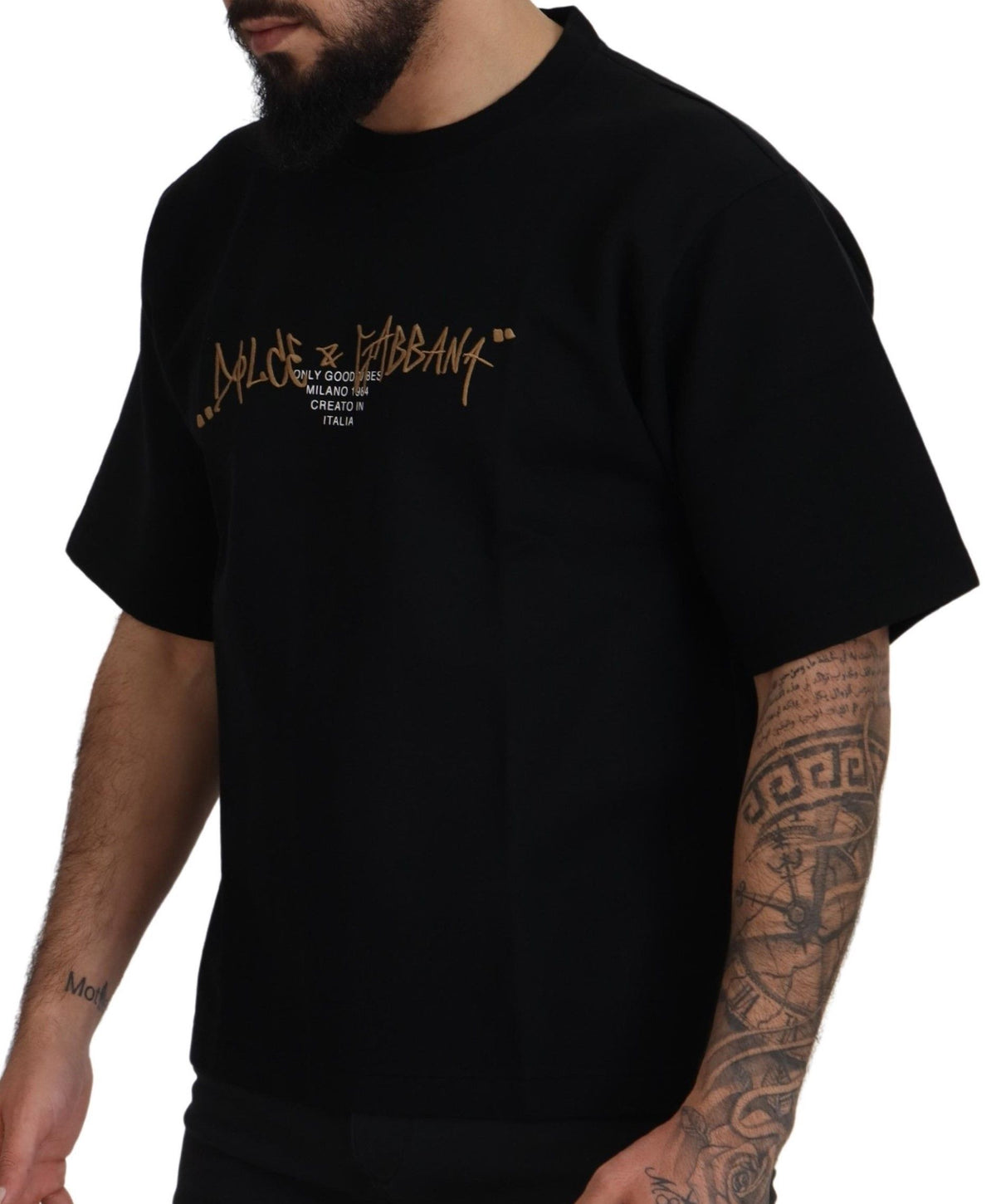 T-shirt en coton à col rond noir avec logo Dolce &amp; Gabbana