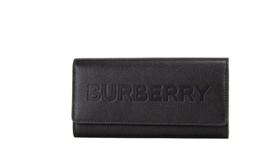 Burberry Porter zwarte, geprinte leren clutch met logo-embossing en klep.