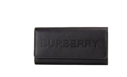 Burberry Porter zwarte, geprinte leren clutch met logo-embossing en klep.