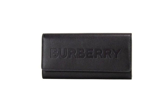 Burberry Porter zwarte, geprinte leren clutch met logo-embossing en klep.
