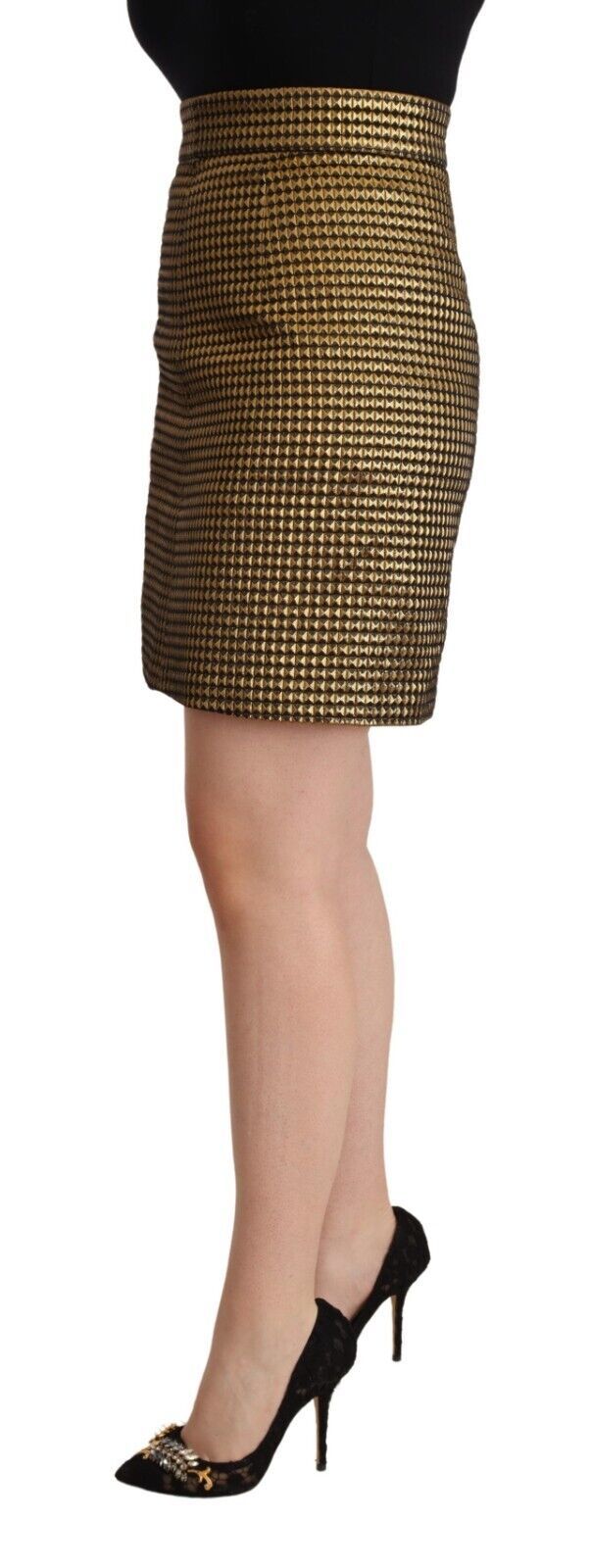 Jupe A-line Taille Haute Noir et Or Boutique Moschino