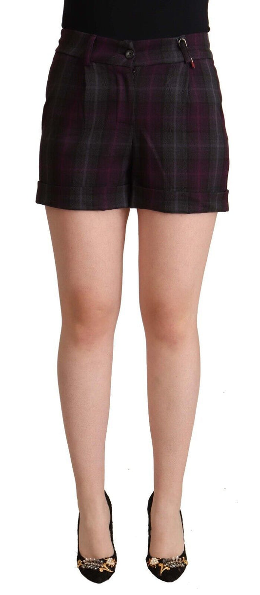 BENCIVENGA Short à carreaux multicolores à taille mi-hauteur et ourlet retroussé