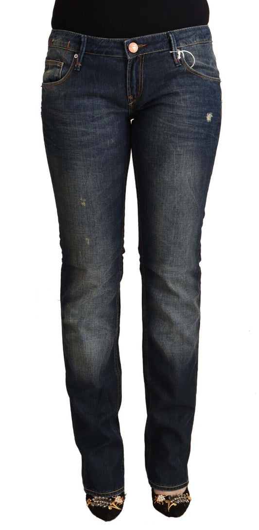Jeans skinny en coton délavé bleu à taille basse Acht
