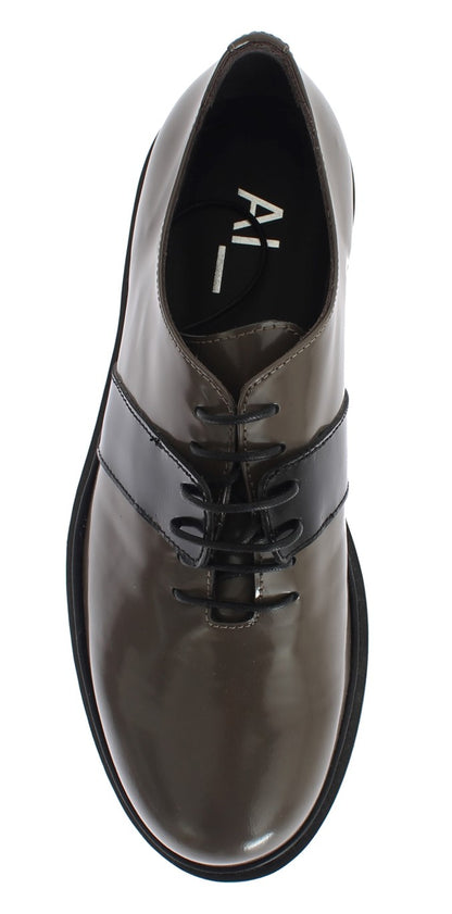 AI_ Chaussures en cuir marron gris à lacets