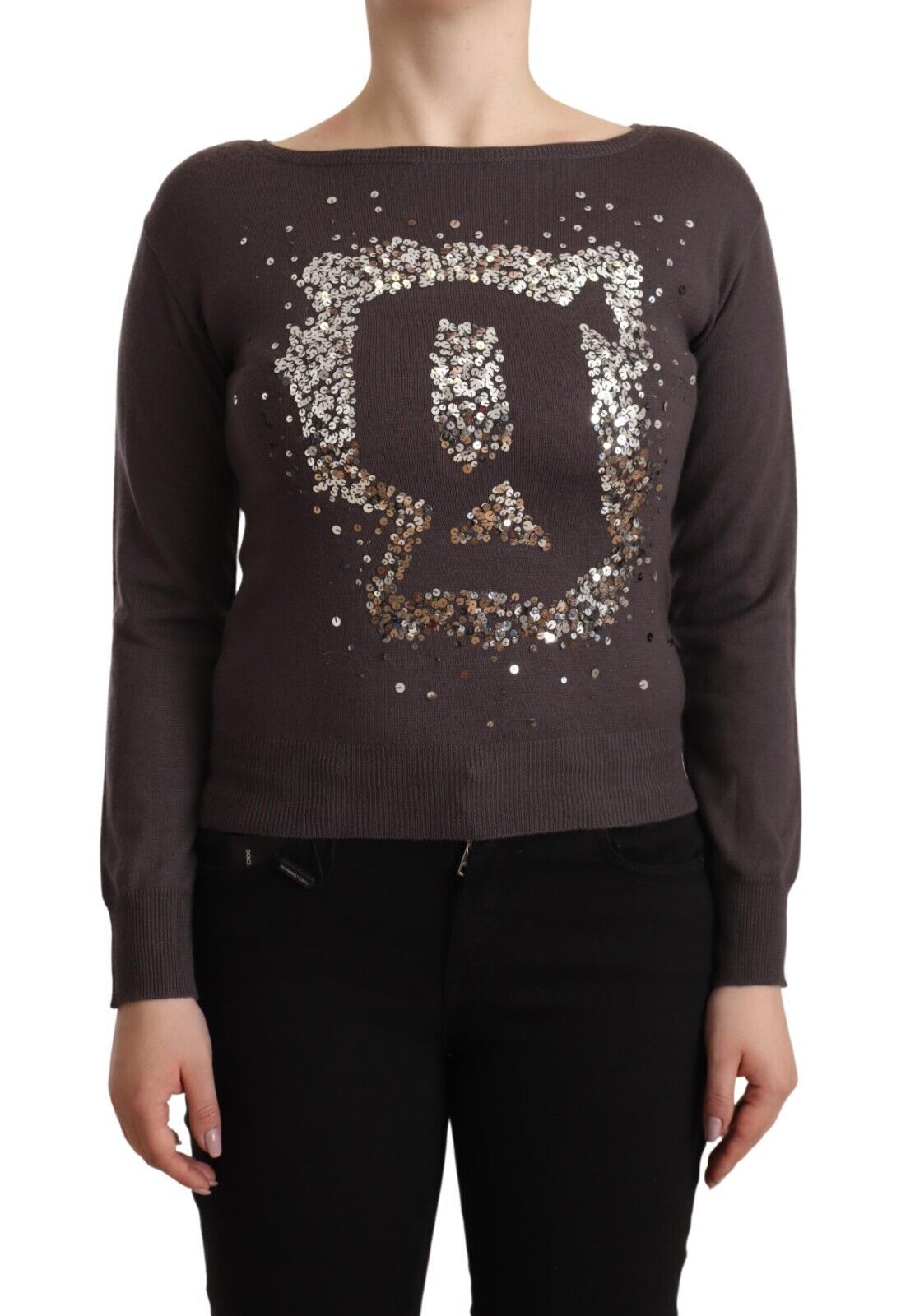 John Galliano Brown Wool Sequined Long Sleeve Pullover Sweater