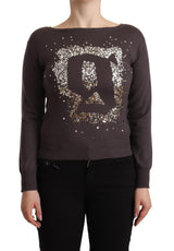 John Galliano Brown Wool Sequined Long Sleeve Pullover Sweater