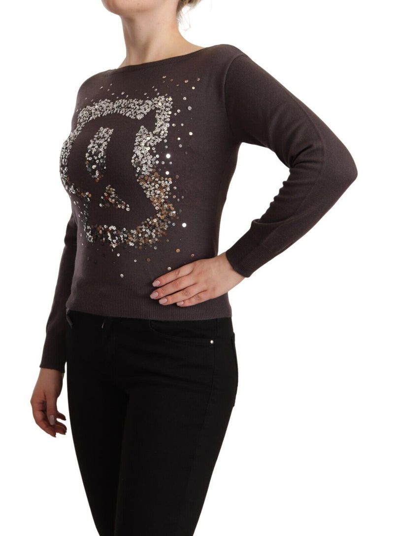 John Galliano Brown Wool Sequined Long Sleeve Pullover Sweater