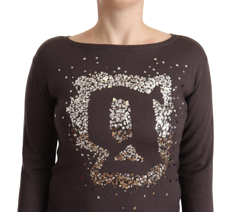 John Galliano Brown Wool Sequined Long Sleeve Pullover Sweater