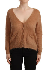 PINK MEMORIES Cardigan V-Neck Long Sleeve Sweater - Brown