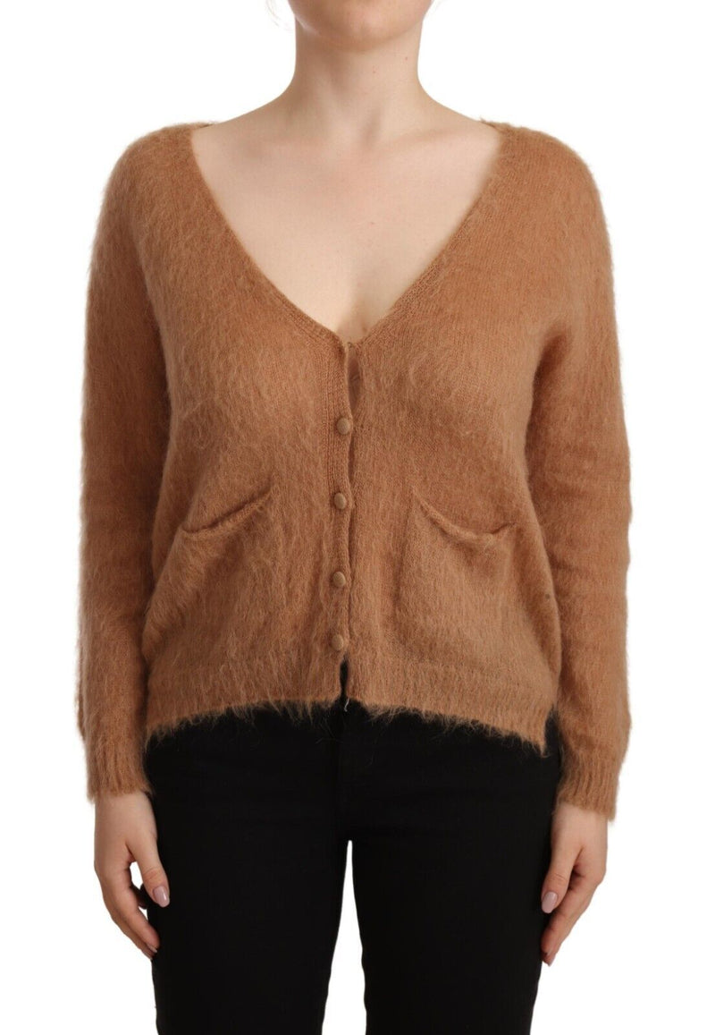 PINK MEMORIES Cardigan V-Neck Long Sleeve Sweater - Brown
