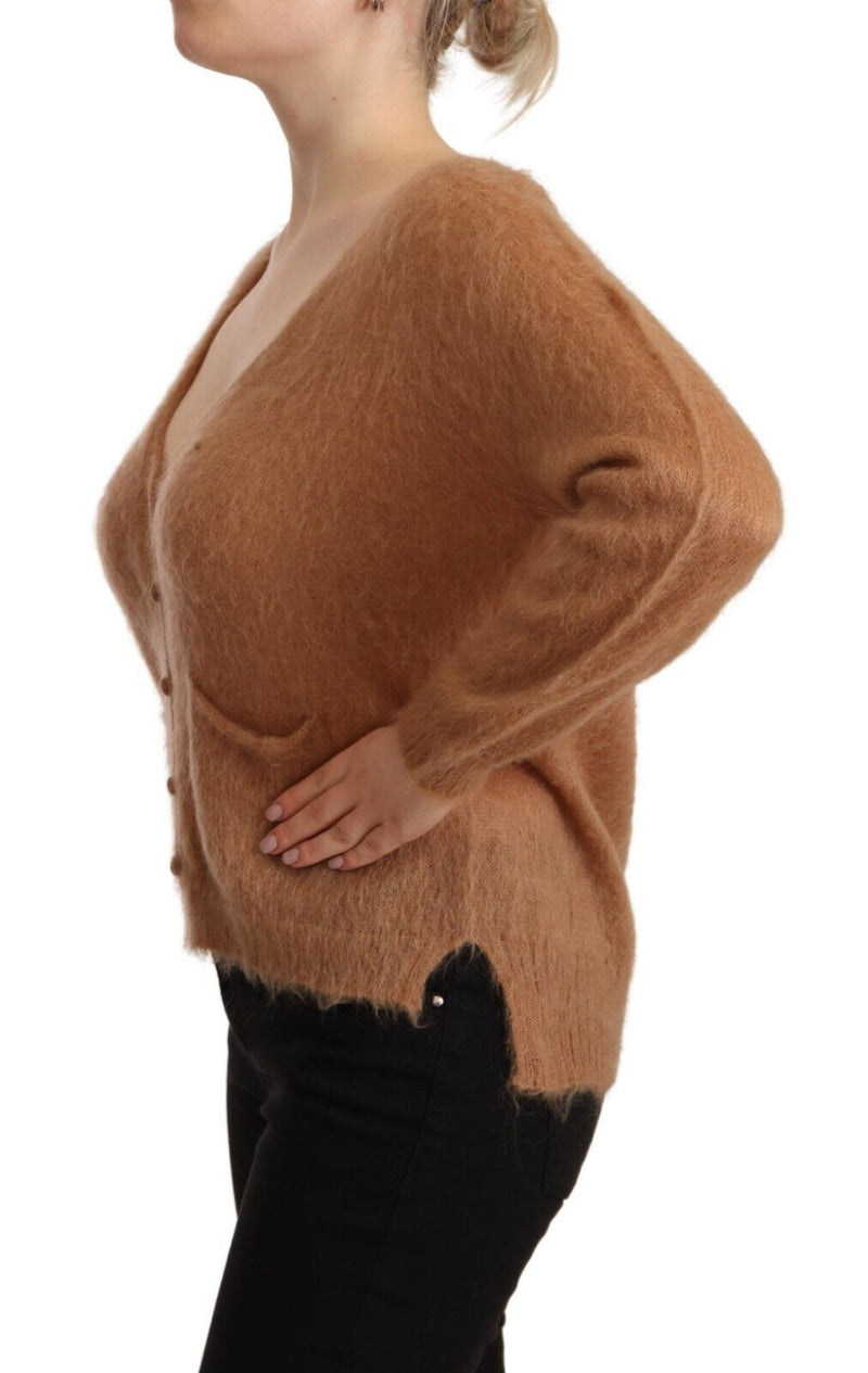 PINK MEMORIES Cardigan V-Neck Long Sleeve Sweater - Brown
