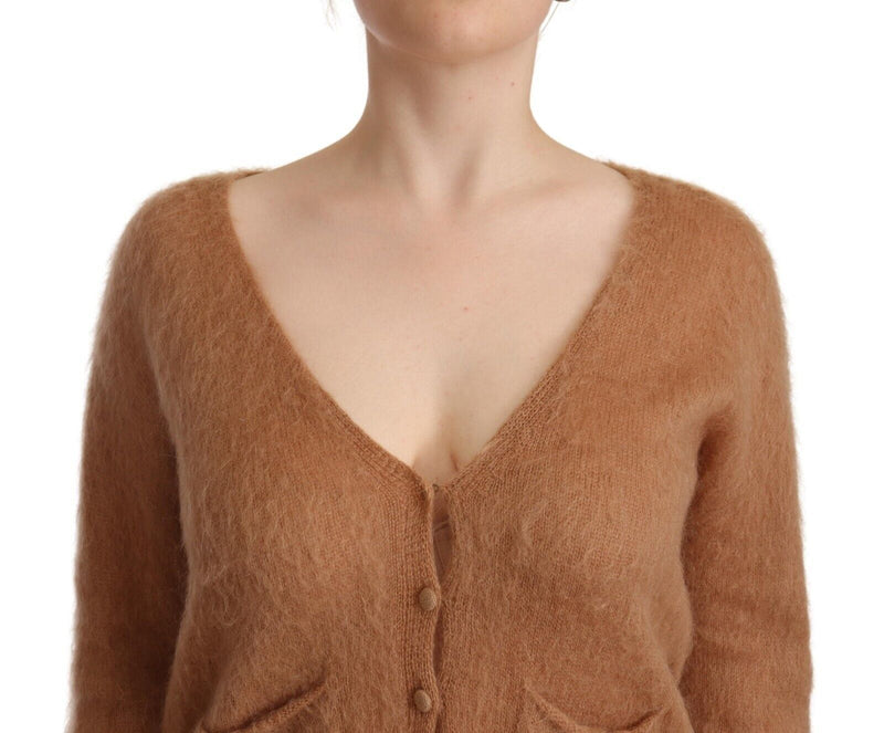 PINK MEMORIES Cardigan V-Neck Long Sleeve Sweater - Brown