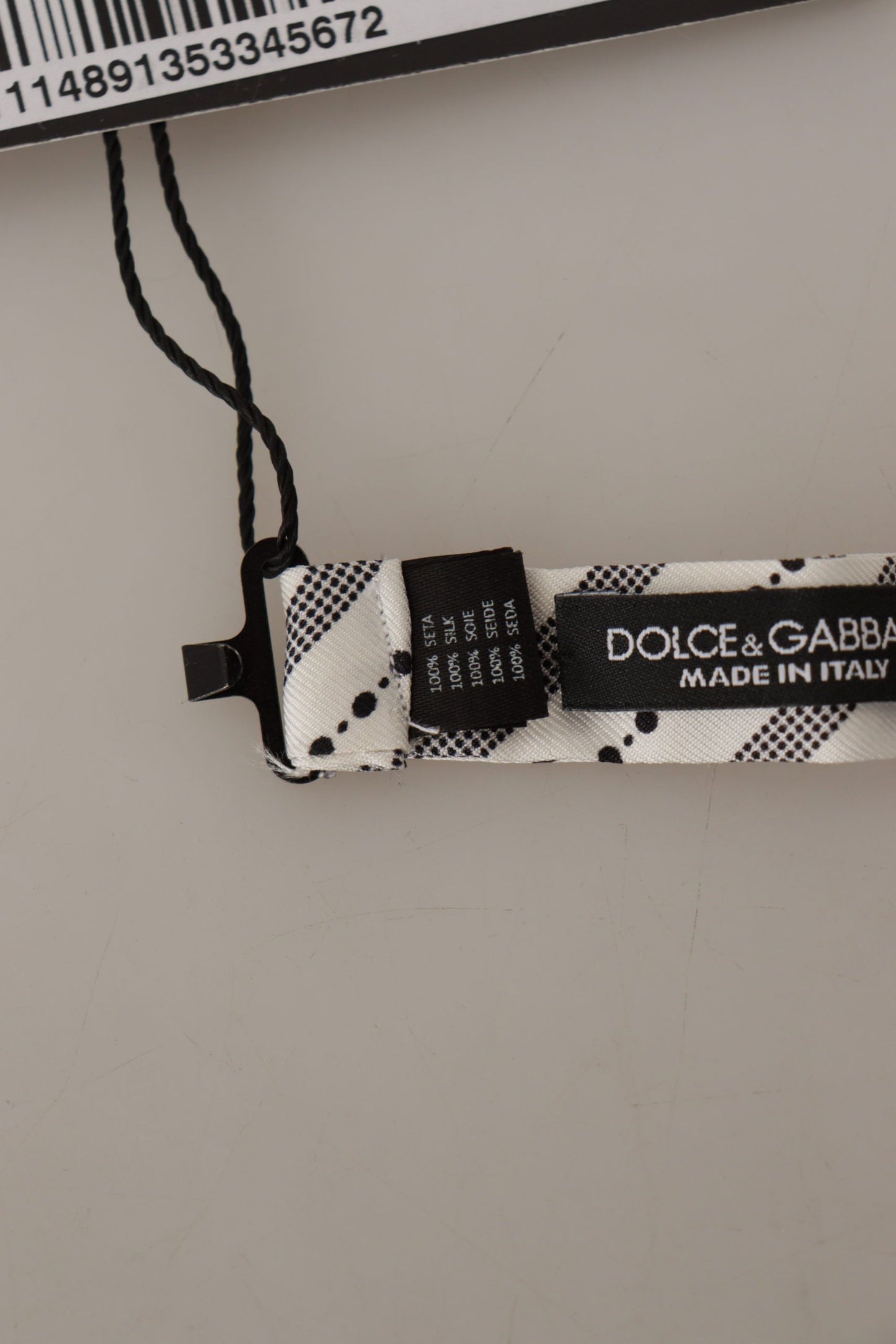 Nœud papillon Dolce & Gabbana en soie 100 % blanc à pois noirs