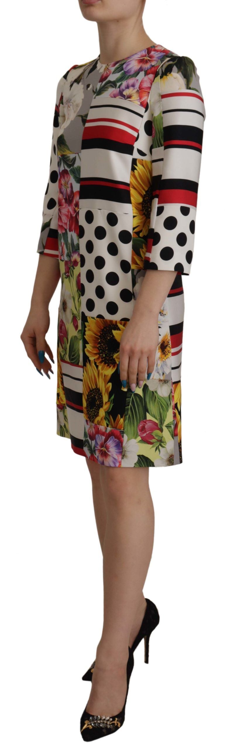 Robe fourreau florale en charmeuse multicolore Dolce & Gabbana