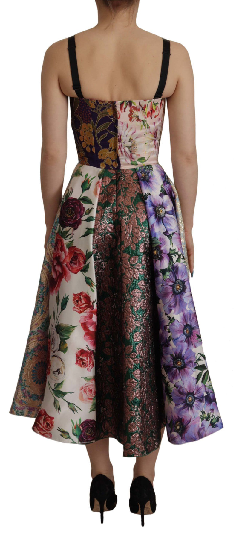 Dolce & Gabbana Midi Patchwork Floral Jacquard Silk Dress