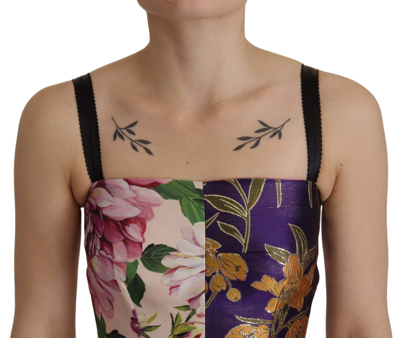 Dolce & Gabbana Midi Patchwork Floral Jacquard Silk Dress