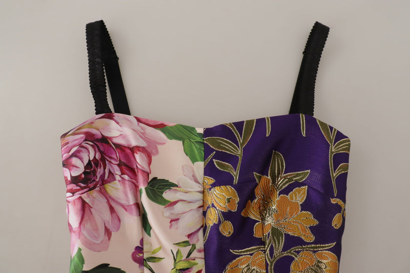 Dolce & Gabbana Midi Patchwork Floral Jacquard Silk Dress