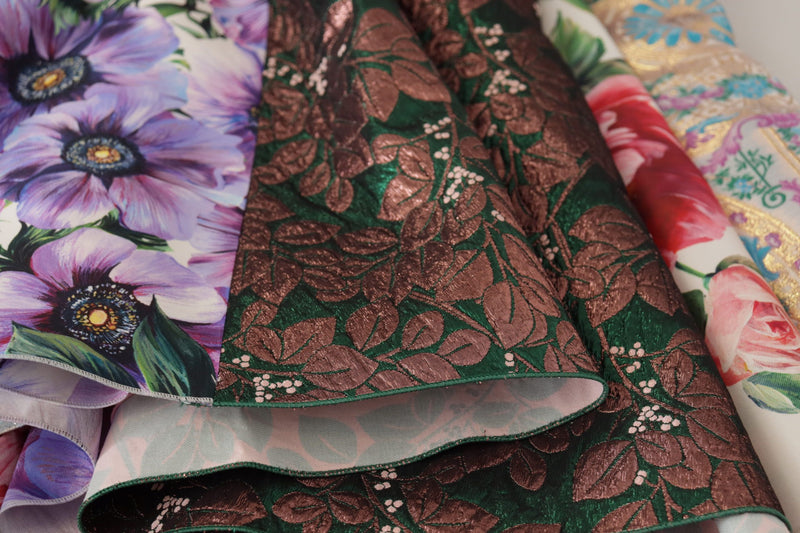 Dolce & Gabbana Midi Patchwork Floral Jacquard Silk Dress