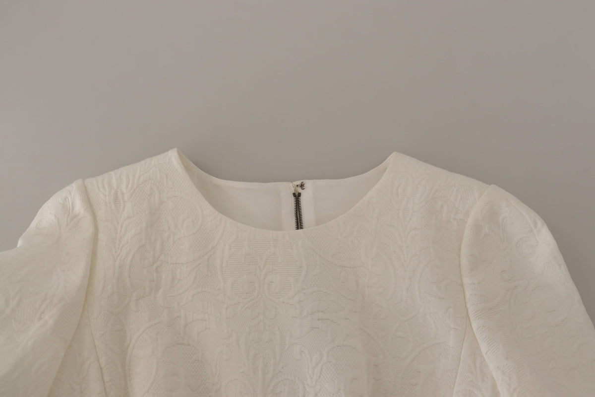 Robe Midi Florale en Jacquard Blanc Dolce & Gabbana