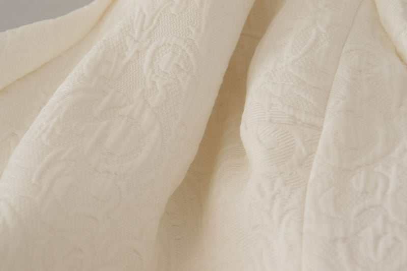 Dolce & Gabbana White Jacquard Midi Floral Sheath Brocade Dress