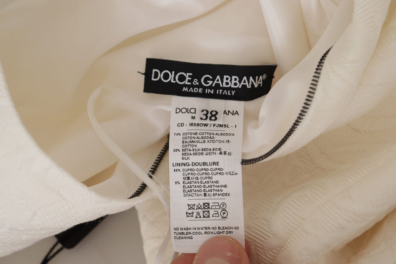 Dolce & Gabbana White Jacquard Midi Floral Sheath Brocade Dress