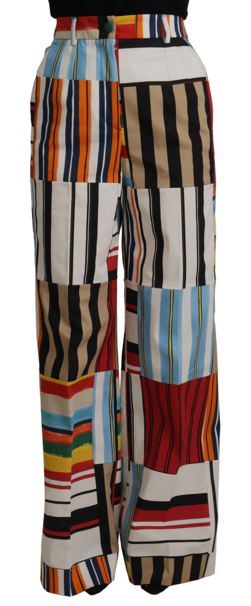 Dolce & Gabbana Pantalons Multicolores Rayés Taille Haute