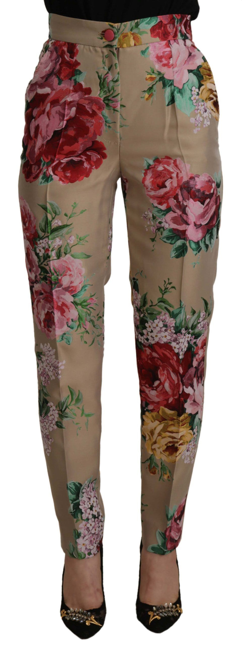 Dolce & Gabbana Pantalon de Costume Taille Haute Floral Beige