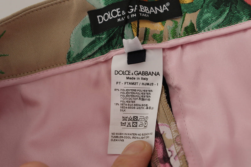 Dolce & Gabbana Pantalon de Costume Taille Haute Floral Beige