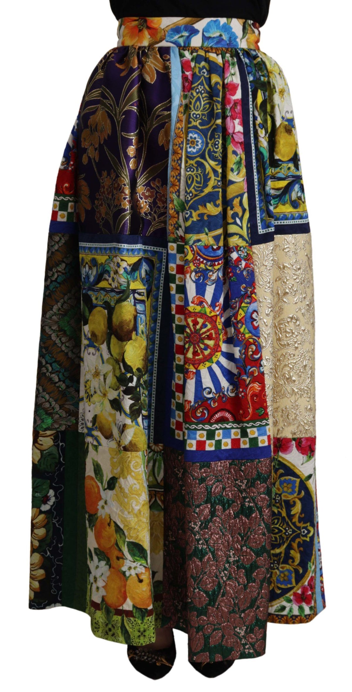 Dolce & Gabbana Jupe Maxi Longue Patchwork Multicolore Sicily