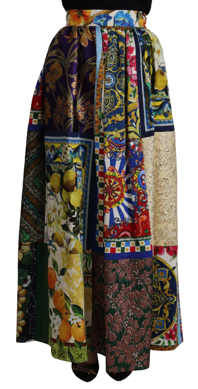 Dolce & Gabbana Jupe Maxi Longue Patchwork Multicolore Sicily