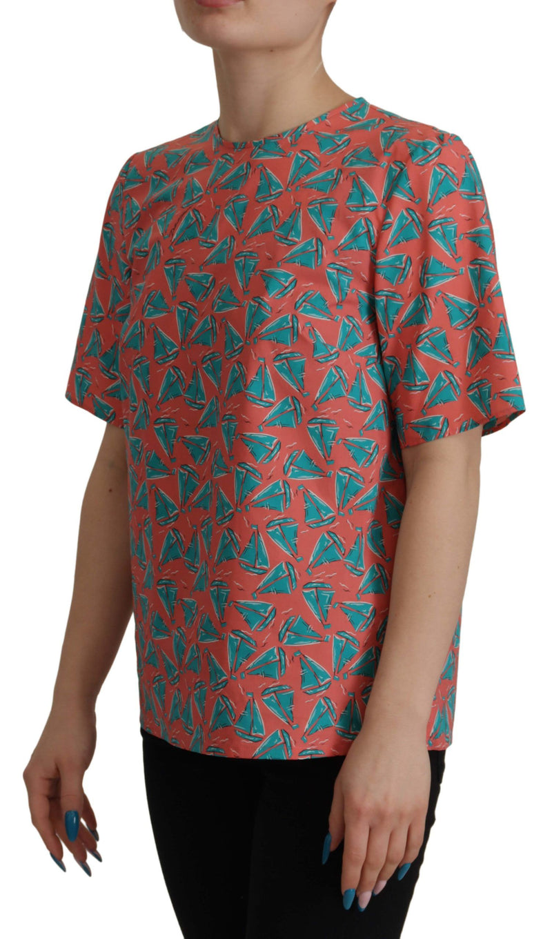 T-shirt en coton imprimé bateau rose Dolce & Gabbana