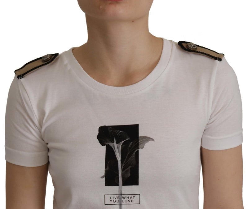 Dolce & Gabbana T-shirt en coton blanc avec roses noires