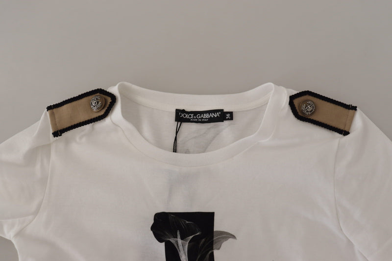 Dolce & Gabbana T-shirt en coton blanc avec roses noires