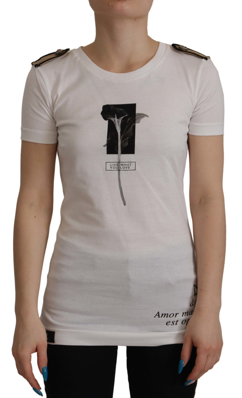 Dolce & Gabbana T-shirt en coton blanc avec roses noires