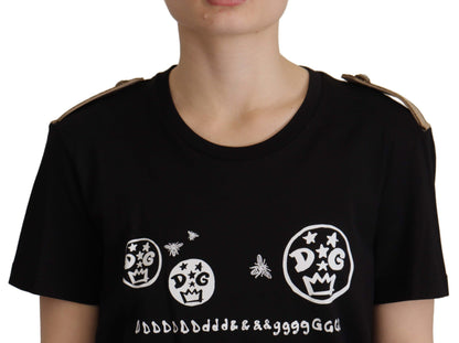 Dolce & Gabbana wit katoenen T-shirt met zwart logo en ronde hals.