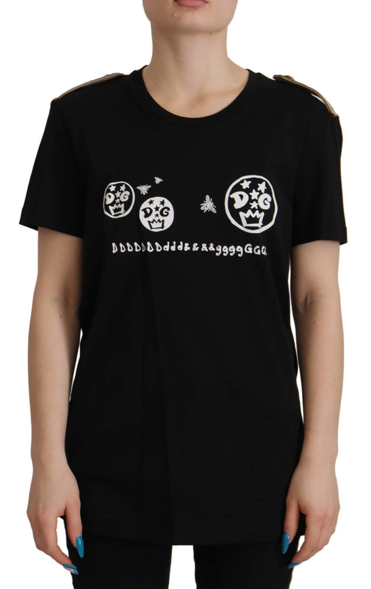 Dolce & Gabbana wit katoenen T-shirt met zwart logo en ronde hals.